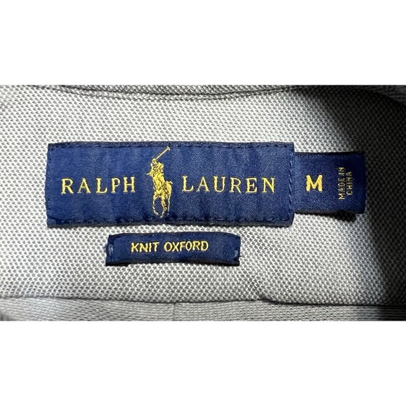 Ralph Lauren Knit Oxford Button Down Shirt Mens Medium Gray Grey Flesh Pony Prep - Picture 2 of 10